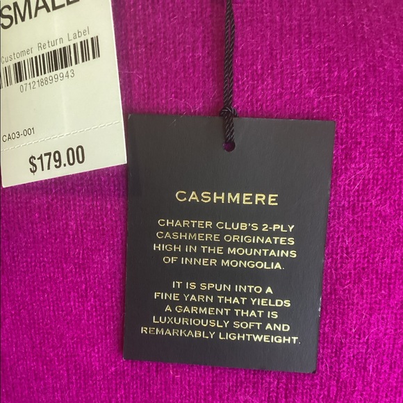 Charter Club Cashmere Sweater in Desert Sunrise Fuchsia Sz S - Picture 4 of 5